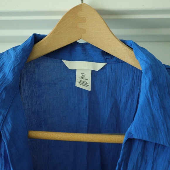 Electric Blue Cropped Shirt with Bow - L - Picture 3 of 6